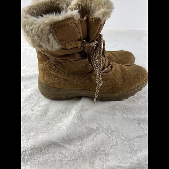Baretraps Boots Womens Size 7.5 M Tan Leather Faux Fur Lined Lace Up Flat Heel - Picture 5 of 9